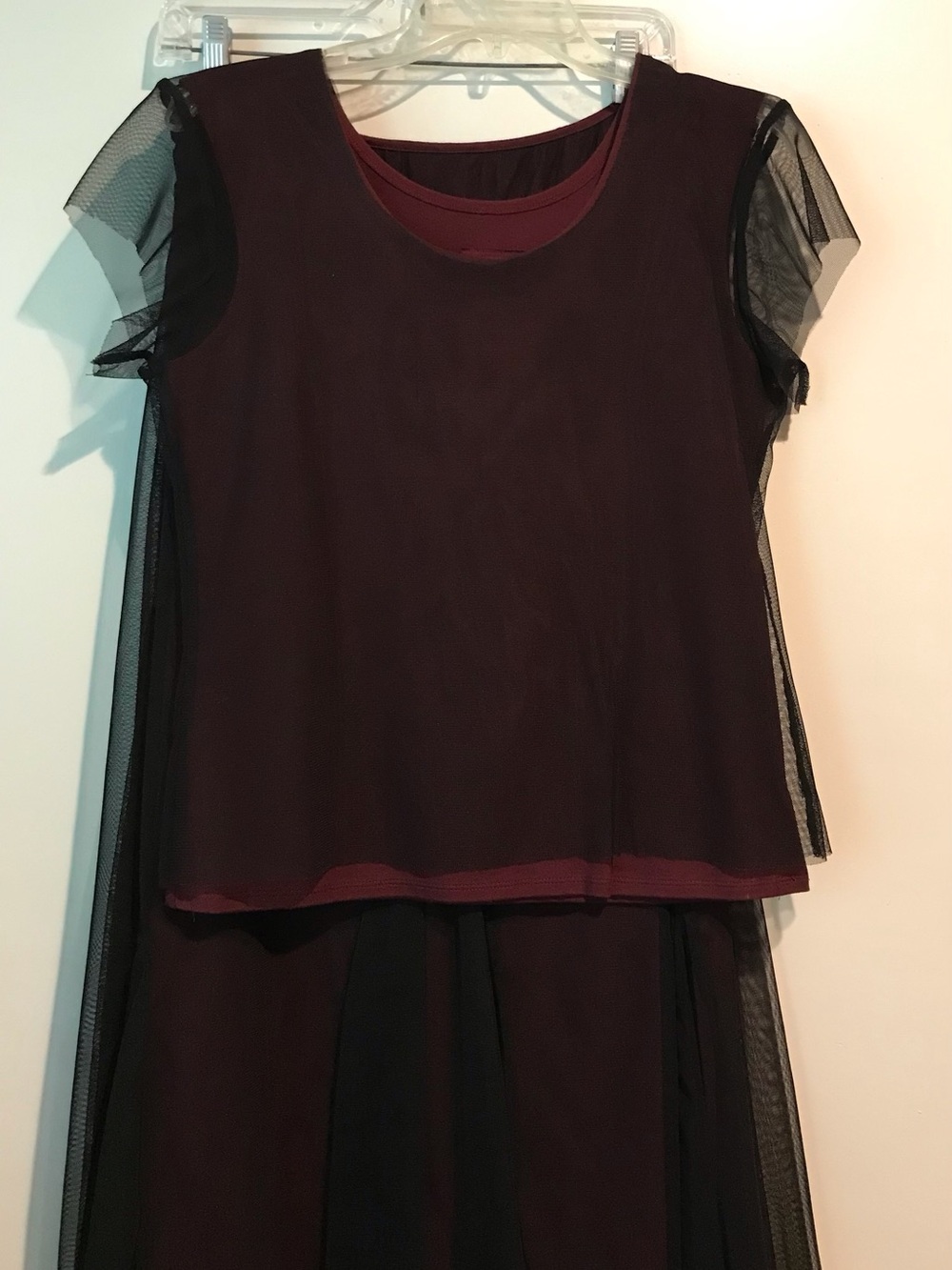 Burgundy & Black Layered Tulle Skirt & Top Set S